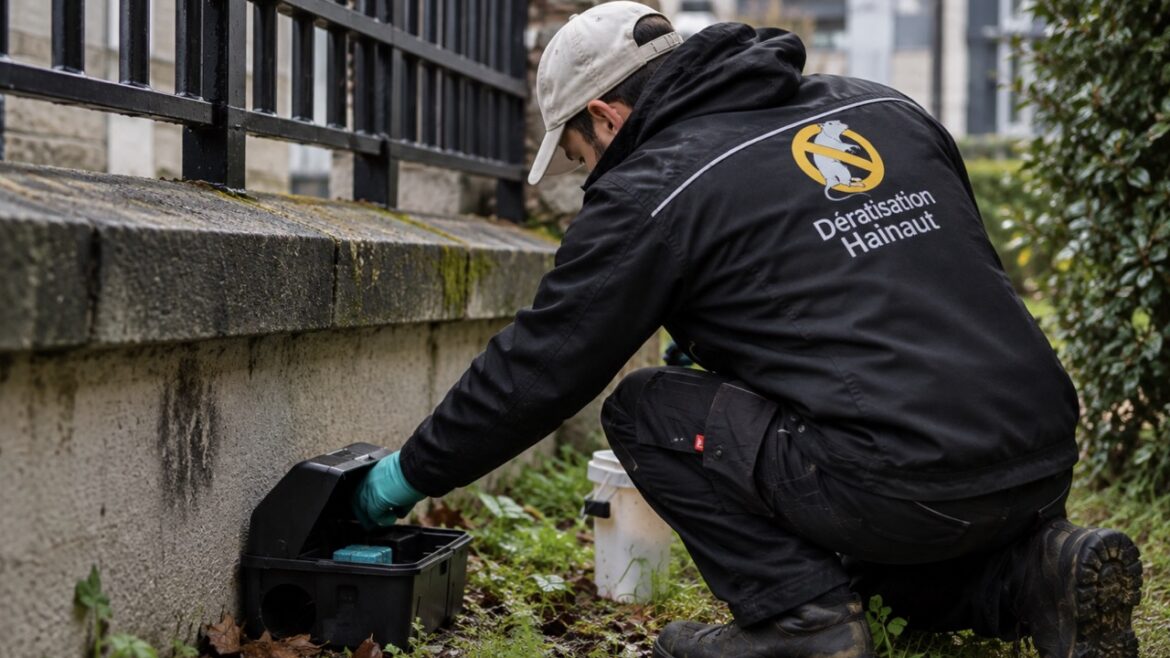 Technicien en dératisation lors d’une intervention contre les rats à Tournai dans le Hainaut